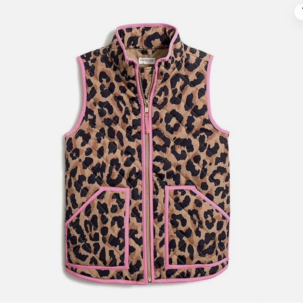Crewcuts Leopard Print Vest with Pink Trim